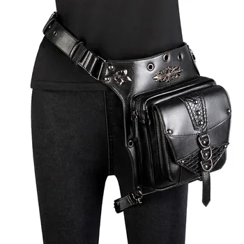 

2019 New Steampunk Handbags Tactical Men's Pockets Phone Retro Personality Solid Color PU Metal Stereoscopic Polyester Lady Bag