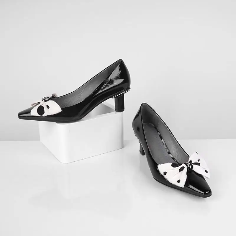 ALLBITEFO/милые женские офисные туфли из натуральной кожи на высоком каблуке с бантом; высококачественные женские туфли на высоком каблуке; женские туфли на каблуке