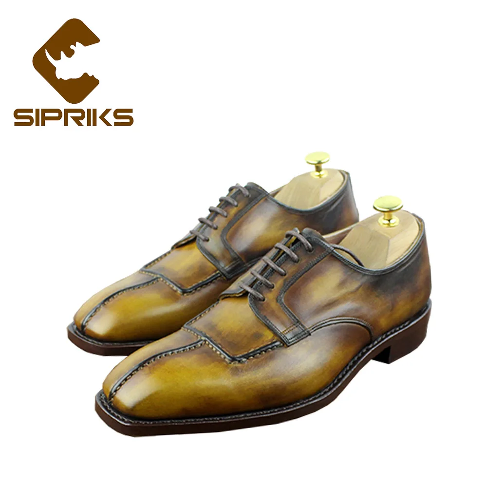 Retro Goodyear Piel Diseño Superior patina Bespoke Sipriks Negro A Italiano Pintado Calidad De Welted Mano Boda Becerro Zapatos Importada Vestido Oxofrds pTqwI0