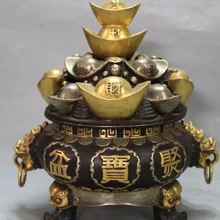 Bi003072 1" Отмечены Фиолетовый Бронзовый 24 К Золота Чистого Серебра Богатство Сокровищ чаша Статуя Дракона