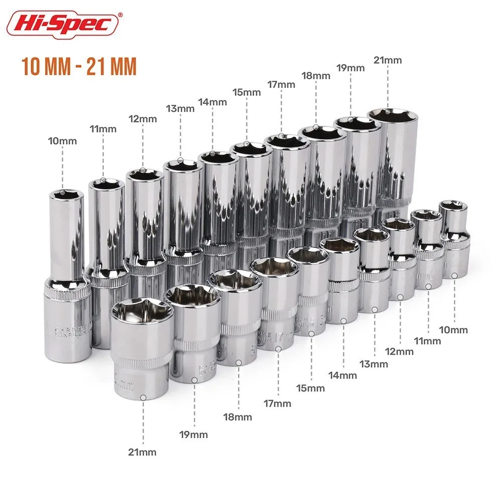 Hi-Spec 10pc 1/2 inch Short Long Socket Set CRV 10-24mm Deep Socket Adapter for Torque Ratchet Socket Wrench Spanner Repair Tool Hi-Spec 10pc 1/2 inch Short Long Socket Set CRV 10-24mm Deep Socket Adapter for Torque Ratchet Socket Wrench Spanner Repair Tool