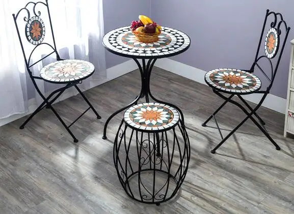 

Free shipping Ou shi, wrought iron courtyard outdoor Mosaic table and chair. Chairs and tables of tea table