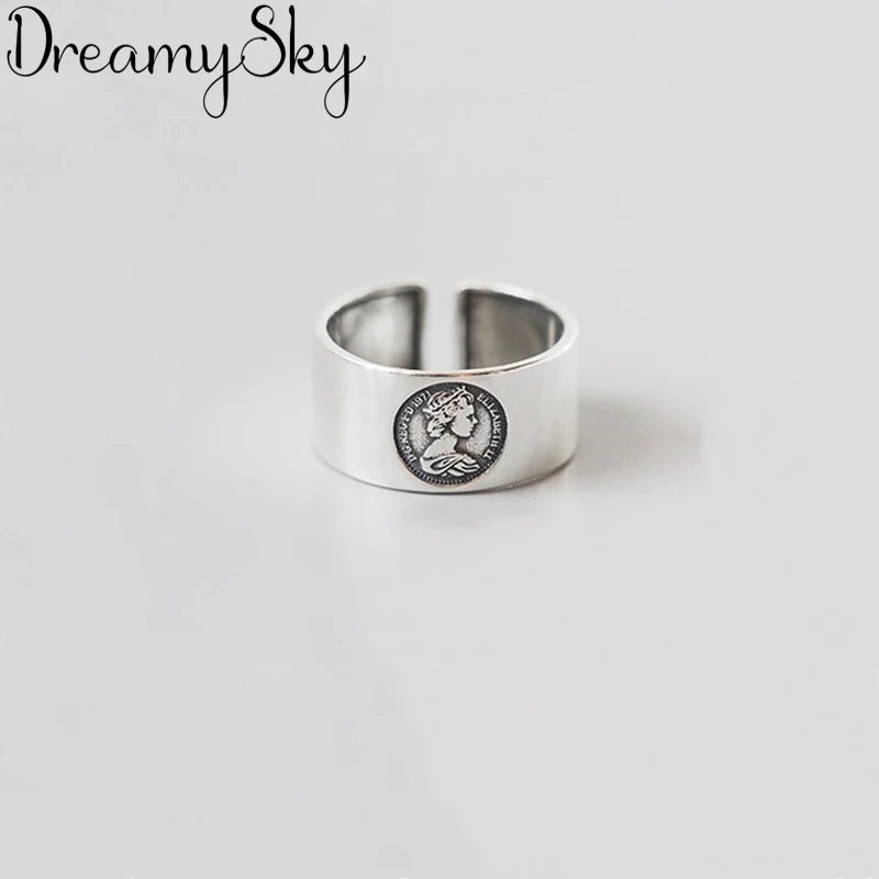 

Vintage 925 Sterling Silver Round Rings For Women Engagement Jewelry Personality Exaggerated Girls Open Antique Finger Rings