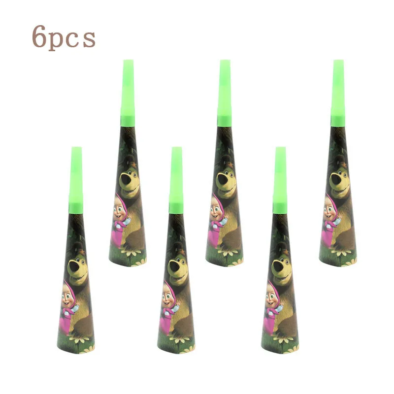 Horn 6pcs Рисунок медведя из мультфильма, украшения для дня рождения, набор одноразовой посуды для девочек, салфетки, тарелка, Подарочный пакет, вечерние принадлежности - Цвет: Horn 6pcs