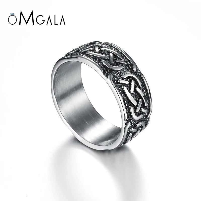 

OMGALA Antique Silver Stainless Steel Ring for Men Mysterious Symbol Engraving Biker Ring Wedding Band Vintage Steampunk Jewelry