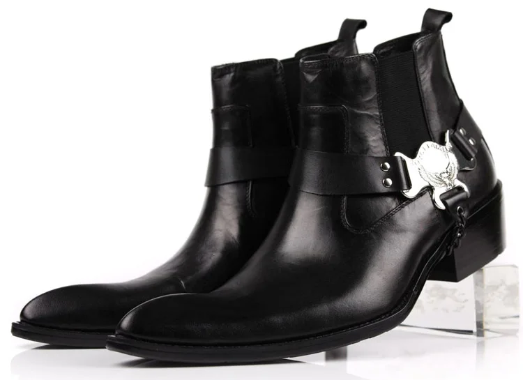 Коричневые/черные мужские ботильоны с острым носком; ботинки из натуральной кожи; Мужские ботинки в байкерском стиле с пряжкой; Большие европейские размеры 45