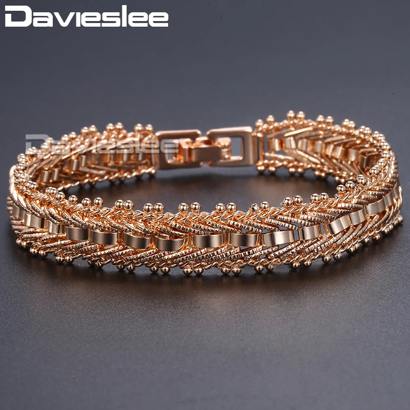 

Davieslee Fashion 585 Rose Gold Filled Hand Catenary V-Type Link Bracelet Bangle Jewelry For Women 11mm DGB430