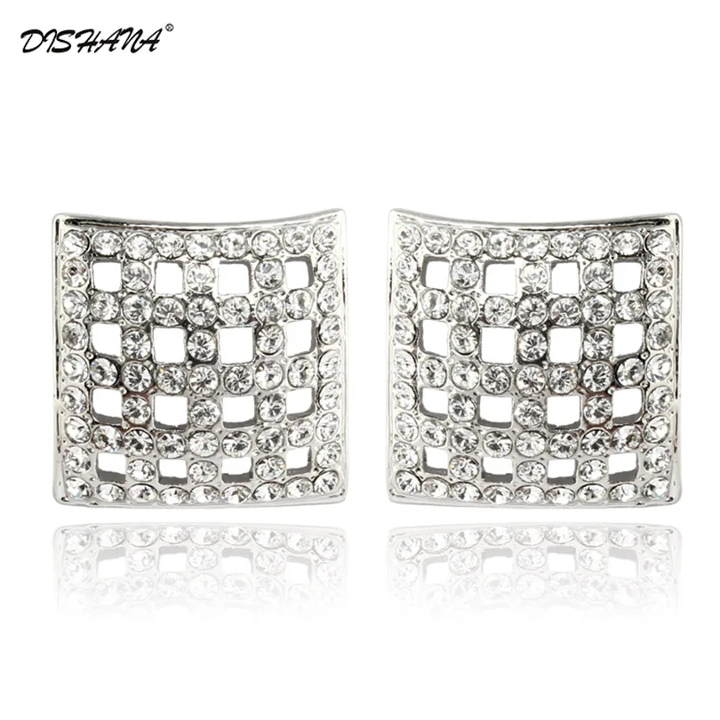 

gold jewelry wedding statement channel earrings gold -color square Luxurious net Stud Earrings(E0119)