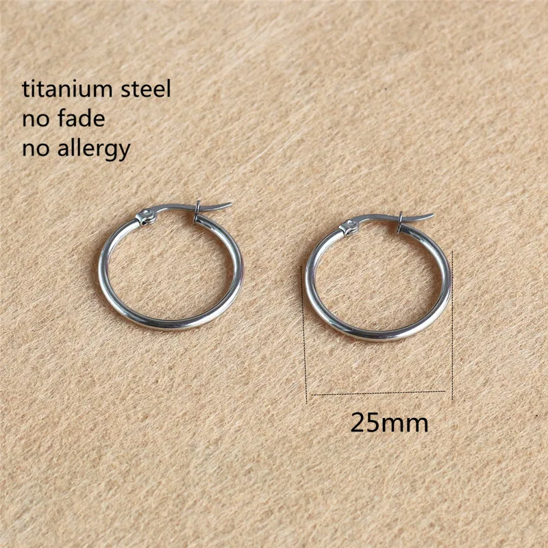 

Size 25mm Trendy Brief Round Circle Titanium Stainless Steel Hoop Earrings For Men Women Classic Jewelry