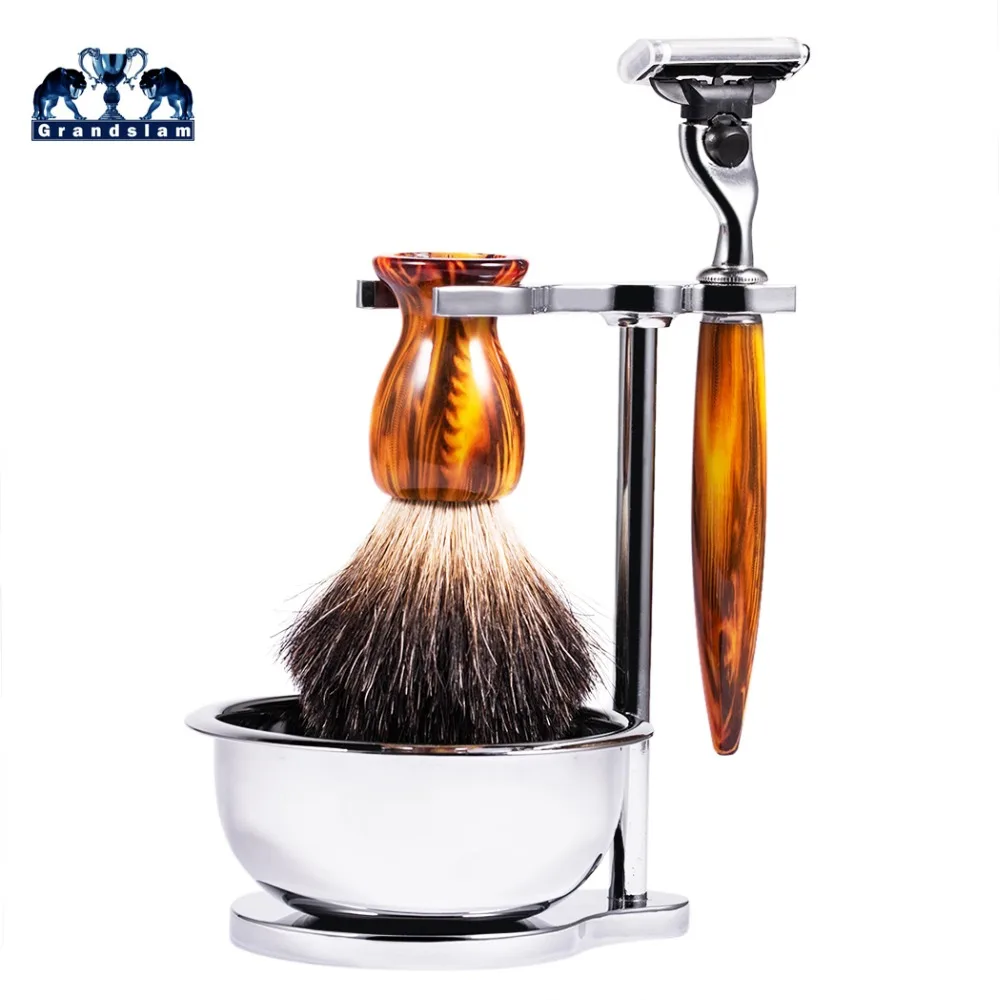 

Badger Hair Shaving Brush kit Shaving Stand with Soap Bowl Set Compatible with Manual 3 Layers Baldes Razor