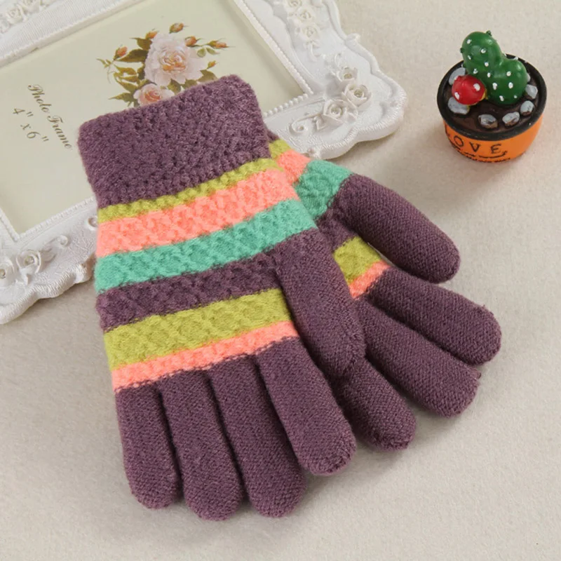 От 8 до 15 лет, детские вязаные толстые плюшевые теплые перчатки из кашемира, полосатые перчатки для мальчиков и девочек C34