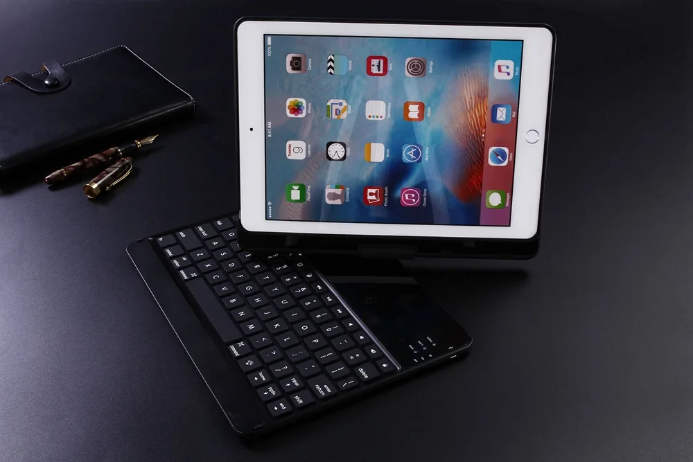 Для iPad Pro 9,7 360 градусов вращение беспроводной Bluetooth клавиатура чехол с 7 цветов светодиодный подсветка