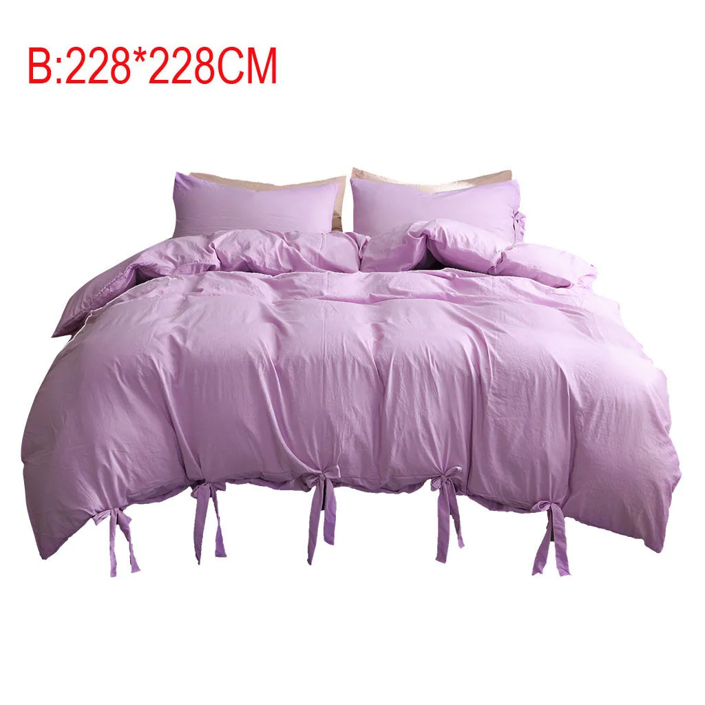 Однотонное постельное белье фиолетового цвета, комплект из трех предметов, Помытый хлопковый пододеяльник, Натуральный ультра мягкий современный стиль, простой уход, Комплект постельного белья