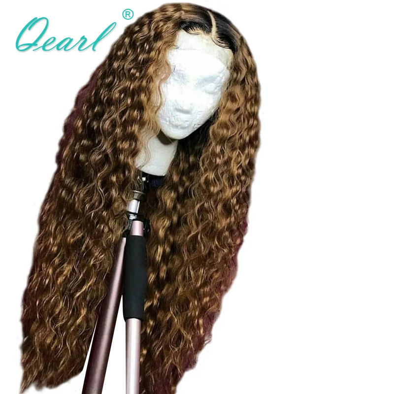 

Ombre Blonde Color Full lace human hair wigs with Baby Hair Curly Pre Plucked Hairline 150% 250% Thick Density Remy Hair Qearl