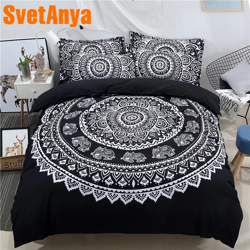 

Svetanya Pillowcase+Duvet Cover 3pc Bedding Set (no Sheet) Elephant Print Indian Style Linens Twin Full Queen Double King Size