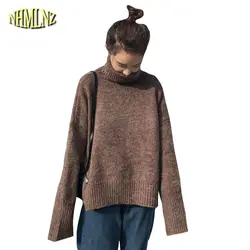 Трикотажные Для женщин свитер новая мода осень-зима большой размер сплошной цвет свободный длинный рукав Для женщин свитер LH356