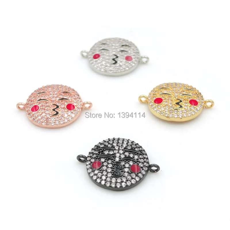 20*16*3 мм Micro Pave Clear CZ Kiss Expression Шарм с эмалированием подходит для мужчин и женщин делая браслеты ювелирные изделия