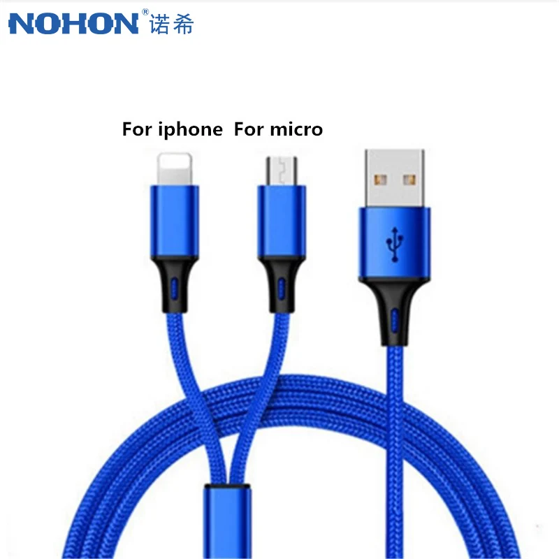 NOHON 2 в 1 USB B 8 контактный кабель для зарядки освещения для Iphone X 8 7 6 6S 5 XS MAX Micro USB для samsung S7 S6 huawei кабель зарядного устройства