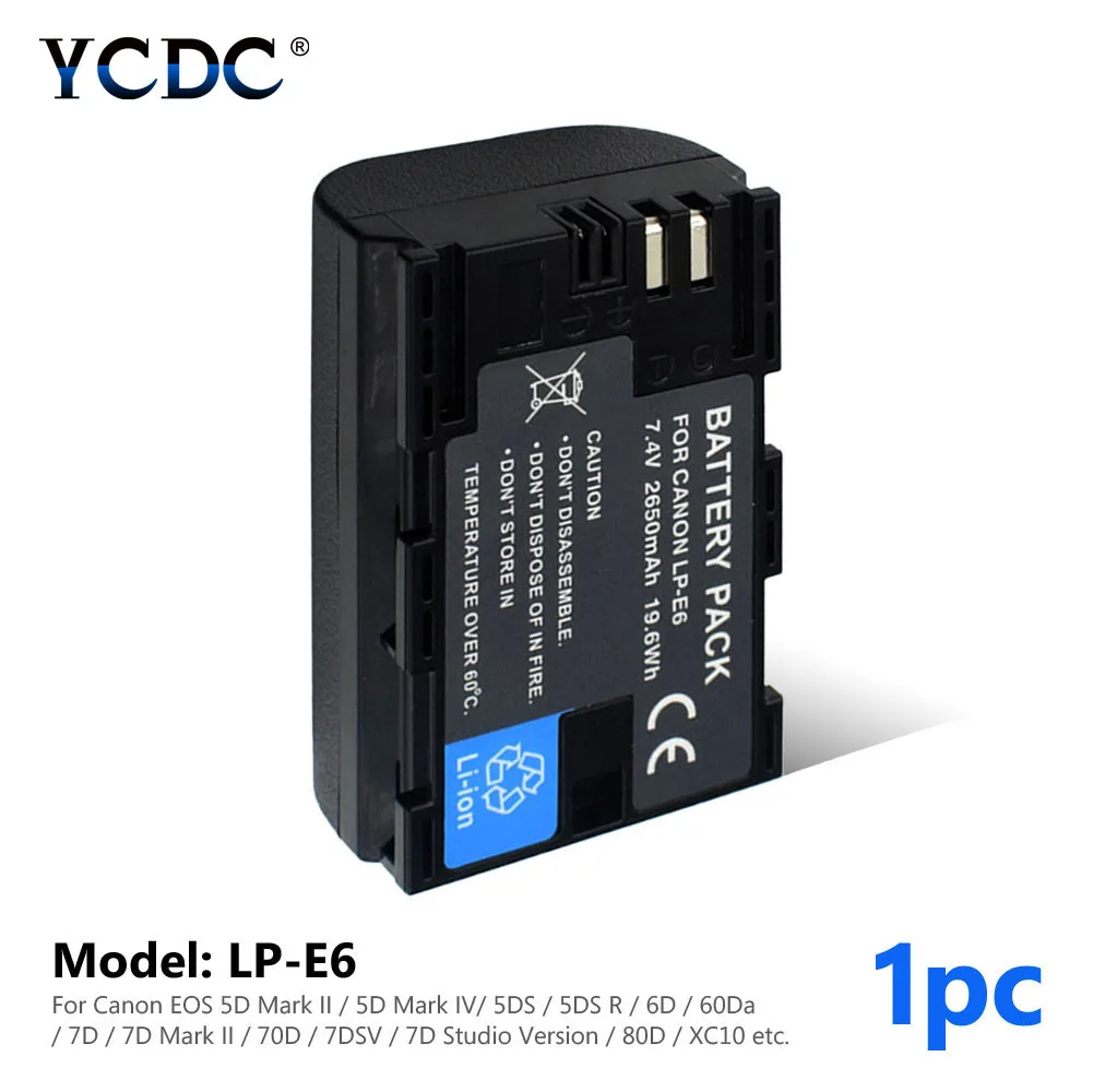 

New Arrivals Perfect LP-E6 For Canon Rechargeable Batteries 2650mAh 7.4V Lithium ion Camera EOS 7D 70D 7DSV 80D XC10 SLR