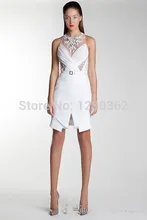 2016 Sheer Perlen Rundhals mit Schärpe Kurze Kleid Chiffon Spalte Formal Cocktail Party Kleider Heißer