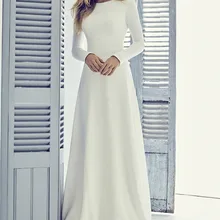 Элегантное Длинное скромное свадебное платье трапециевидной формы из крепа с длинными рукавами, простое женское платье для приёма