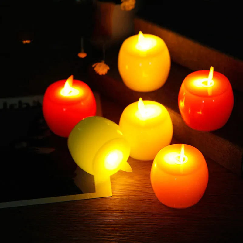 Упаковка из 6 Непламено перемещение Вика форме яблока Tealight свечах с желтым светом для партии украшения