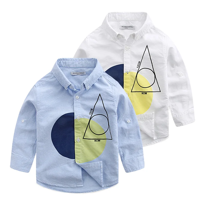 

boy shirt 2018 spring boys blouse long sleeve children boys clothes Geometric pattern long sleeved white collar shirts boys
