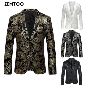 

High-end fashion luxury men's gold flower cardigan business casual suit wedding dress