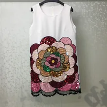 Beading Dress for Women Sleeveless O-neck Mini Sweet Polyester Dress for Lady 2018 New High Quality Fashion Women Dress sweet square neck sleeveless circle printed dress for women