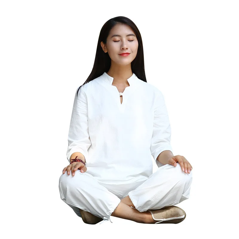 

Women Yoga Tai Chi Suit Cotton Linen Loose Yoga Shirts Wide Leg Yoga Pant Female Casual Meditation Suit Martial Yoga Clothes Set