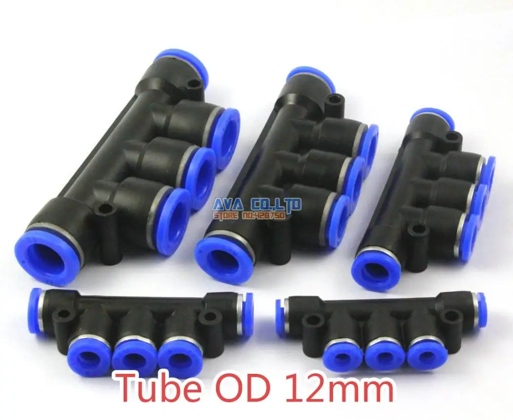 

5 Pieces Pneumatic Manifold Union Tube OD 12mm Air Push In To Connect Fitting One Touch Quick Release Fitting