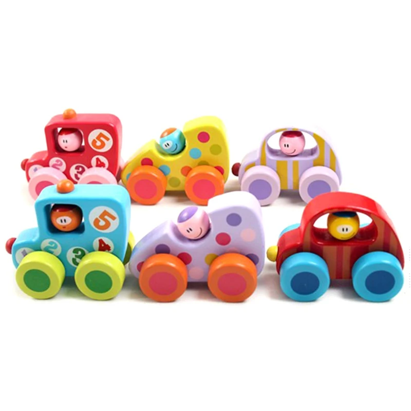 Маленькие милые игрушки-машинки для детей, детские развивающие игрушки, мини мультяшная деревянная модель машины, подарок на день рождения для новорожденных, дешевые игрушки