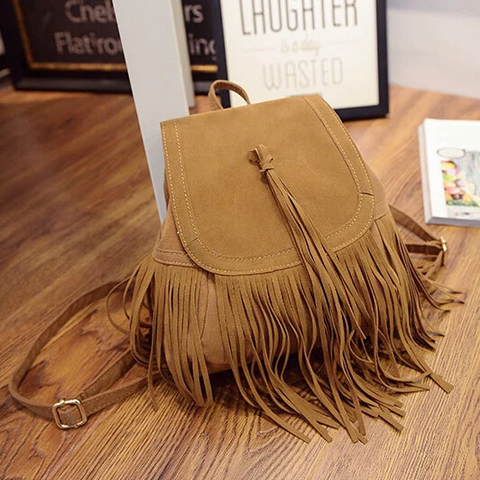 

ETN BAG 110715 hot sale popular women Faux Suede tassel backpack lady casual travel bags girl leisure bag