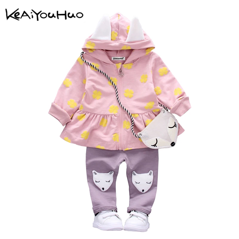 KEAIYOUHUO Girls Clothes Set Spring Autumn Toddler Children Clover printed Long Sleeves T shirt Cute Fox