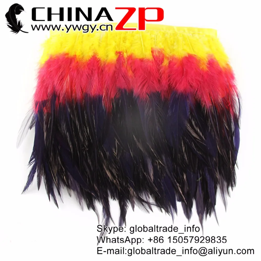 

CHINAZP Factory Cheap Wholesale 10yards/lot Dyed Yellow-Red-Black Chicken Rooster Saddle Feathers Fringe Trims