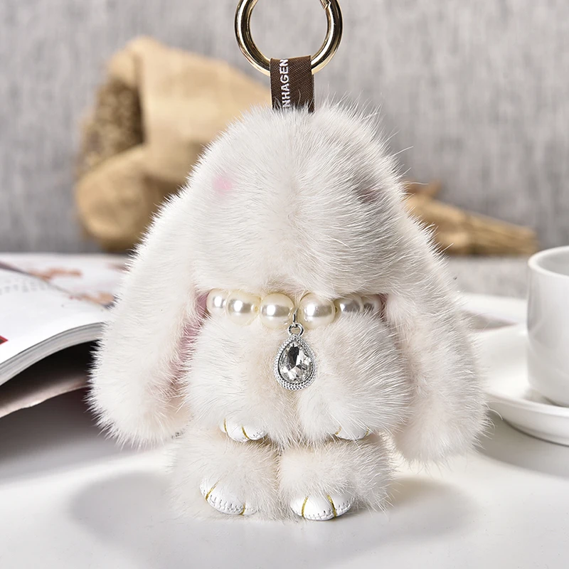 2017 Real Genuine mink rabbit Fur Keychains Rabbit Pendant Bag Car Charm Tag Cute Mini bunny