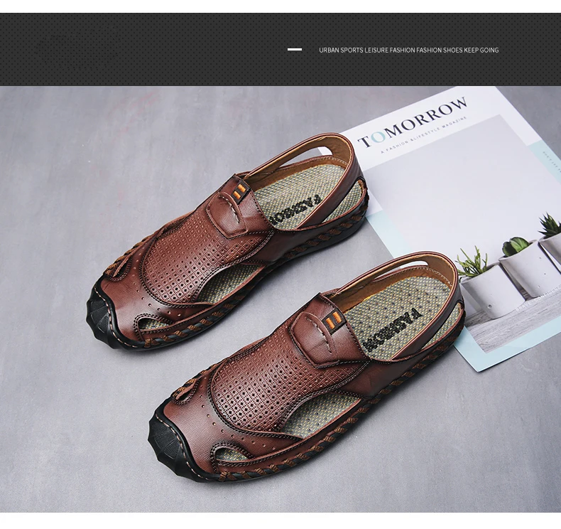 Мужская Летняя обувь из натуральной кожи; классические пляжные сандалии в римском стиле; повседневные мужские сандалии;# BY9909