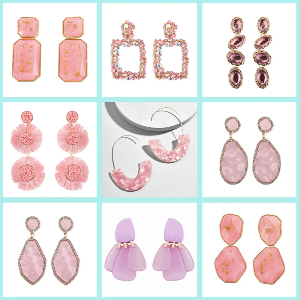 Girlgo ZA модные розовые полимерные акриловые цветочные Висячие серьги для женщин, свадебные ювелирные изделия, подарки для девушек, висячие серьги, популярные ins