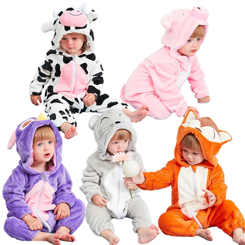 Reci/én Nacido Franela Mameluco Beb/é Unisexo Invierno Jumpsuit Animal Caricatura Trajes 0-24 Meses