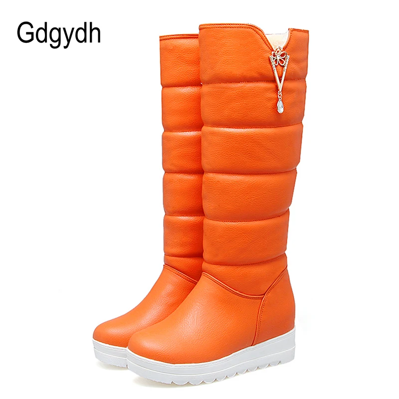 

Gdgydh Winter Shoes Women Plush Warm Sexy Rhinestone 2018 New Arrival Height Increasing Wedges Ladies Snow Boots Knee High Boots