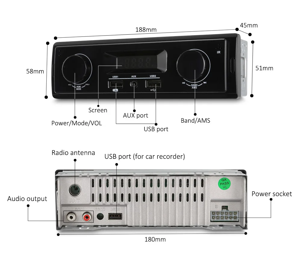 1 Din Авто аудио стерео MP3 плеер Поддержка FM/SD/AUX/USB интерфейс для универсального автомобиля в тире Радио Вход приемник без пульта ДУ