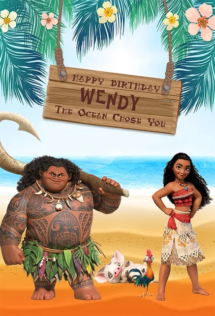 Fotohintergrund Arriere Plans De Fete Pour Studio Moana Vaiana Personnalise Joyeux Anniversaire Banniere Photographie Decors Ocean Plage Aliexpress