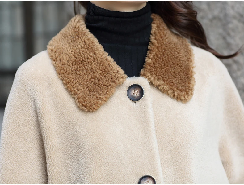 Sale AYUNSUE Sheep Shearling Jacket  Women Real Wool Fur Coat  2019 New Female Long Warm  Overcoat chaqueta mujer invierno LX2377 10