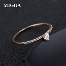 MIGGA изысканное розовое кольцо с покрытием золотого цвета в тонком стиле с кубическим цирконием и сердечком для женщин, вечерние, подарок, помолвка