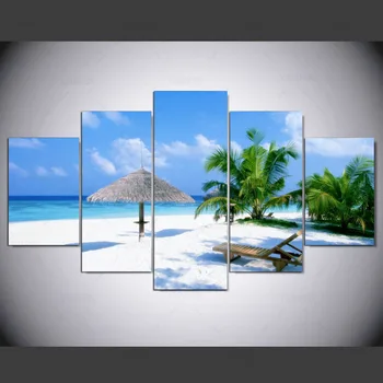 

5 panel hd Peaceful Caribbean Beach Art print canvas art wall framed paintings for living room wall picture ny-1188