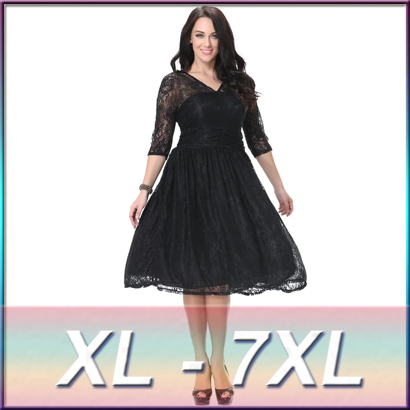 

Spring and Summer Black Lace Dress for Women 2016 Long Dresses Plus Size XXXL 4XL 5XL 6XL 7XL V-neck Women Sexy Dresses