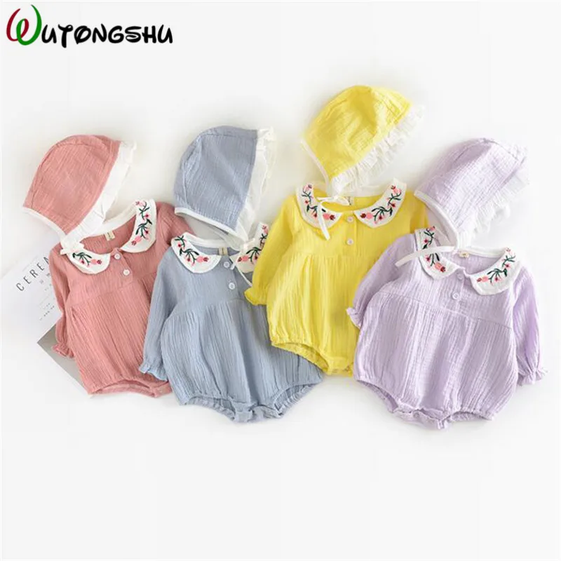 Комбинезоны для маленьких девочек в корейском и японском стиле; комплекты одежды для новорожденных с вышивкой; цельнокроеные Комбинезоны для маленьких девочек; одежда с длинными рукавами