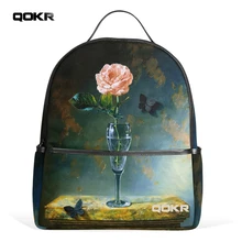 Qokr женские рюкзаки Розовые розы и черная бабочка с цветочным принтом модный дизайн популярные туристические Повседневная Зеленая студентов Daypacks