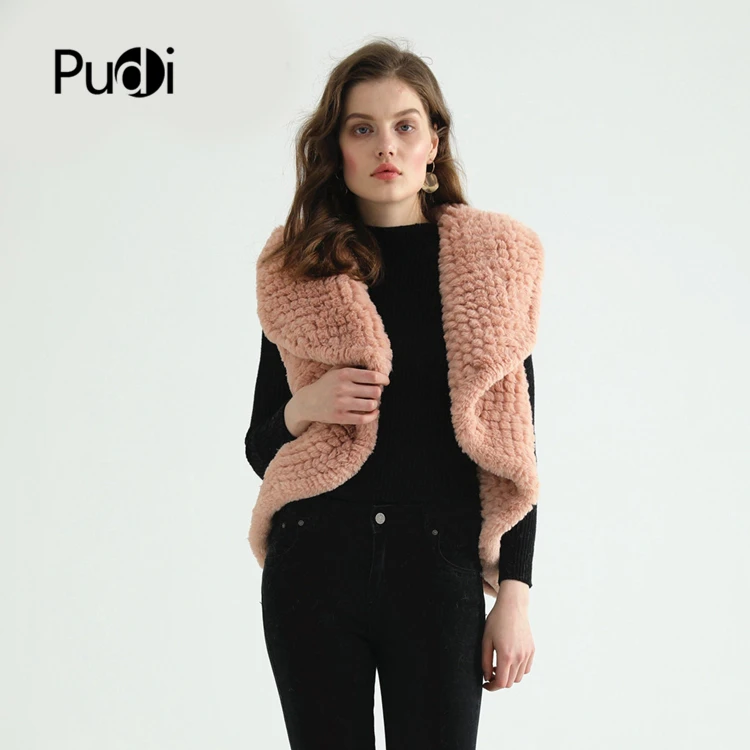 

FF912 Pudi New fall winter Faux rex fur girl short vest lady fashion knitted Faux fur wrap shawl