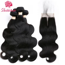 Body Wave Peruvian Human Hair 4 Bundles with 4×4 Free Part Closure 100% Unprocessed Human Hair Weave